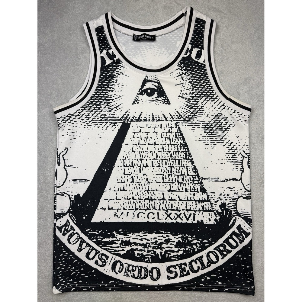 Rebel Minds Men's L Black/White Polyester Crew Neck Graphic Pullover Tank